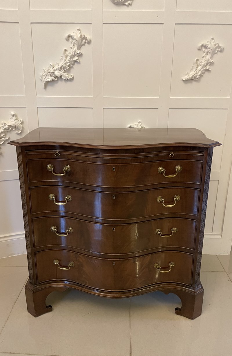 Antique Edwardian Quality Figured Mahogany Serpentine Chest of Drawers